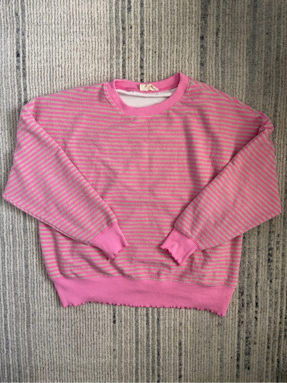 Peach Love California Pink Striped Crewneck Sweater Size S
